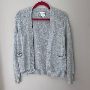 Reiss Cotton‎ Knit Cardigan Open Front Pockets Light Gray Small
